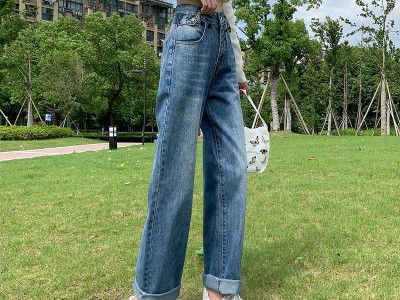淘宝链接泫雅阔腿裤高腰牛仔裤女夏季薄款2020年新款直筒宽松网红拖地裤女Hình1