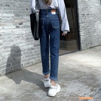 秋冬新款后腰小设计高腰弹力韩版老爹哈伦裤牛仔裤女