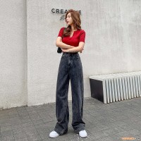 港味新款2021女高腰垂感宽松直筒拖地裤泫雅小个子显瘦阔腿裤