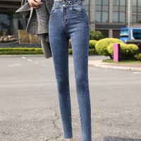 牛仔裤女秋季新款高腰韩版百搭修身显瘦显高九分小脚裤