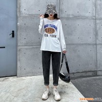 牛仔裤女2020新款加绒显瘦高腰宽松直筒阔腿哈伦萝卜秋冬老爹裤子