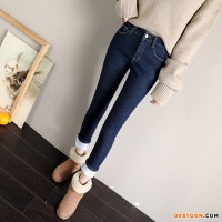 高腰牛仔裤女士加绒加厚小脚裤子秋冬装韩版修身显瘦紧身铅笔长裤