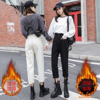 淘宝链接实拍2020秋冬新款韩版chic高腰女松紧腰宽松直筒牛仔裤小个子八分
