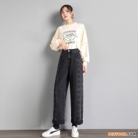 牛仔裤女2020年秋冬新款高腰宽松显瘦阔腿长裤 高端洋气灰印花款