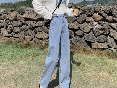 高腰阔腿牛仔裤女新款显瘦宽松垂感直筒裤子Hình1