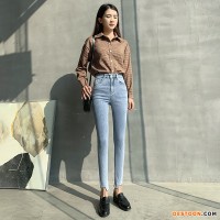 淘宝链接浅蓝色裤子女士2020春季新款紧身高腰牛仔裤显瘦修身小脚铅笔裤