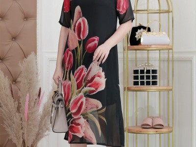 Đầm suông Linh Trà hoạ tiết hoa tulip - mã TM135Hình2
