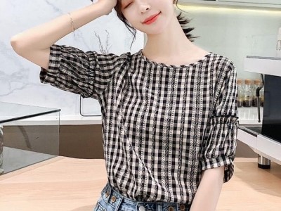 ÁO KIỂU NỮ KẺ CARO DÁNG SUÔNG ĐẸPHình2